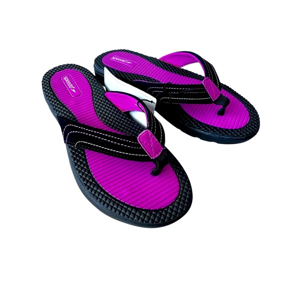 Speedo NWT Women’s Black Hot Pink Flip Flop Sandals Size 10 - Picture 1 of 7